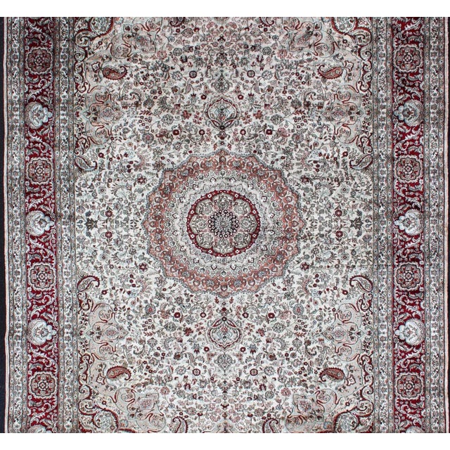 Persian Silk Vintage Isfahan Design Medallion Rug With Intricate Floral Elements For Sale - Image 3 of 13