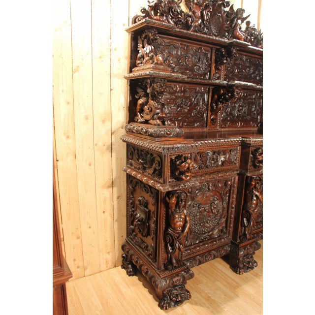 Renaissance-Style Walnut Castle Sideboard, 19th Century For Sale - Image 11 of 16