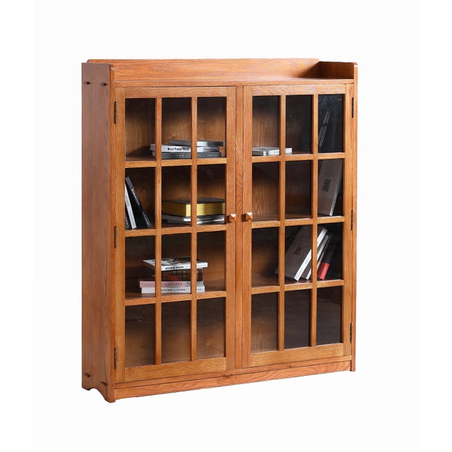Wood Mission Oak 2 Door Bookcase With Glass Doors - Michael's Cherry For Sale - Image 7 of 10