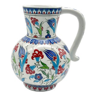 Handmade Ceramic Pitcher Vase (20cm) Classic Red Carnation and Blue Tulip Pattern For Sale