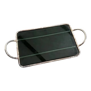 1990s Modernist Lino Sabattini Silver Plated and Dark Grey Glass Serving Tray For Sale