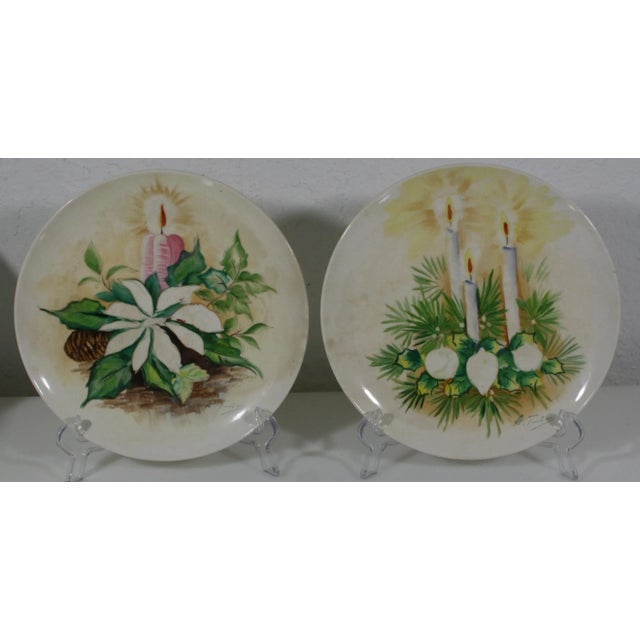 Vintage 1940s Ucagco Japan Hand Painted Signed Winter Season Christmas Plates- Set of 4 For Sale In West Palm - Image 6 of 10