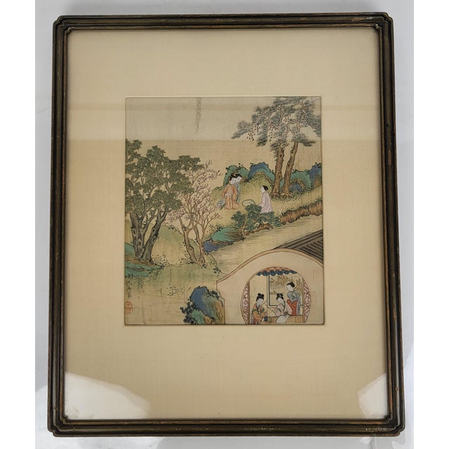 Cream 19th C Chinese Signed Ink on Silk Figural Painting For Sale - Image 8 of 10