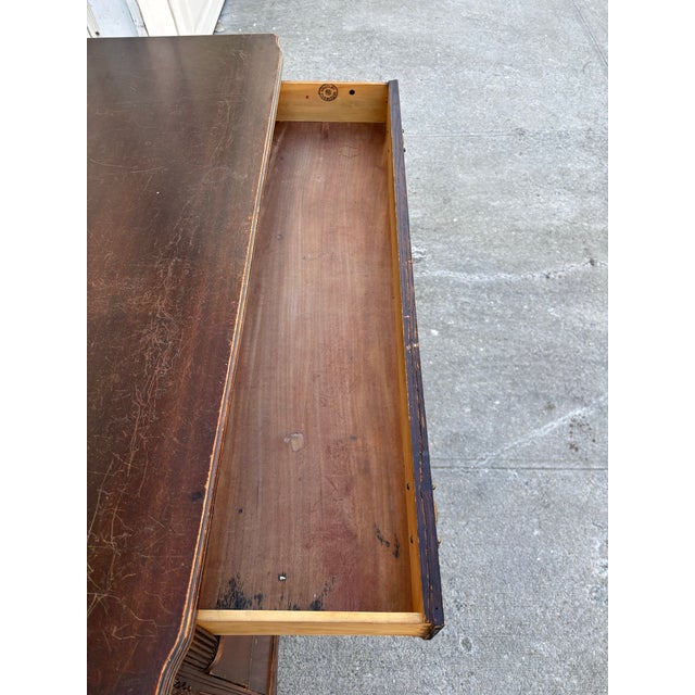 Brown Vintage Mahogany Dresser | Colonial Revival Chest of Drawers | Hepplewhite Style Bedroom Dresser | Traditional Wood Three Drawer Chest For Sale - Image 8 of 12