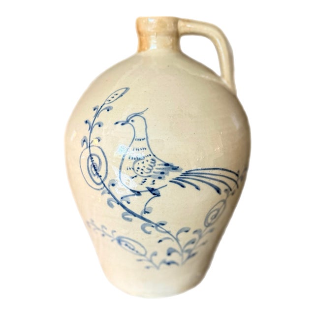 19th C. Salt Glazed Jug With Bird Painting For Sale