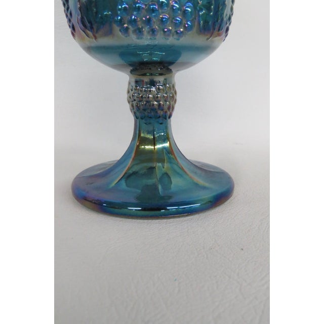Mid-Century Modern Indiana Glass Iridescent Blue Harvest Grape Goblet 70s Carnival Glass Cup 4731b For Sale - Image 3 of 7