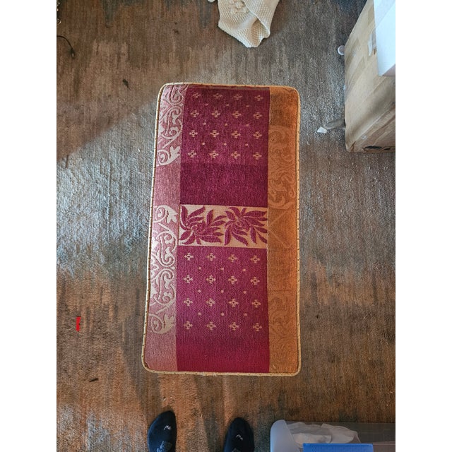 Burgundy Antique 19th Century Victorian Ornate Cast Iron Parlor Bench With Patchwork Jacquard Cushioned Seat For Sale - Image 8 of 8