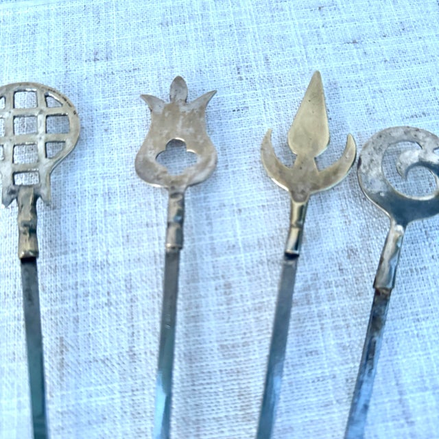 Set of six Turkish skewers. The bras plating is worn on certain parts of the end of the skewers. Overall, in relatively...