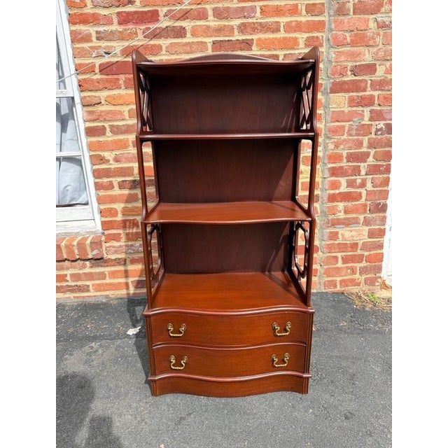 Vintage Chippendale Carved Mahogany Fretwork Open Bookcase / Bookshelf 2 Drawers move smoothly American made , Sturdy,...