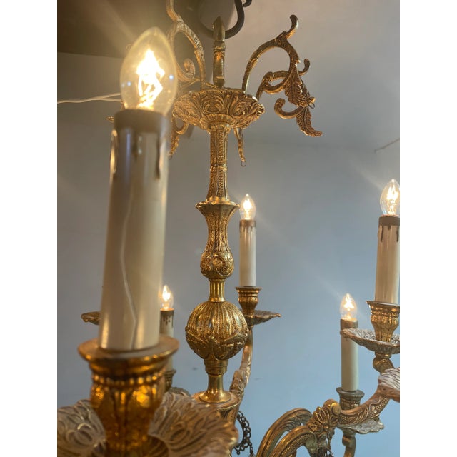 Vintage French Louis IV Style Gilt Metal Chandelier 12 Light For Sale - Image 4 of 12