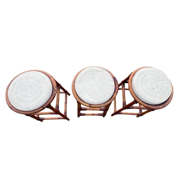 Vintage Rattan Bamboo Bar Stools For Sale - Image 4 of 12