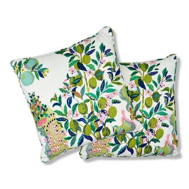 Schumacher Citrus Garden Pillow in Lime | Chairish