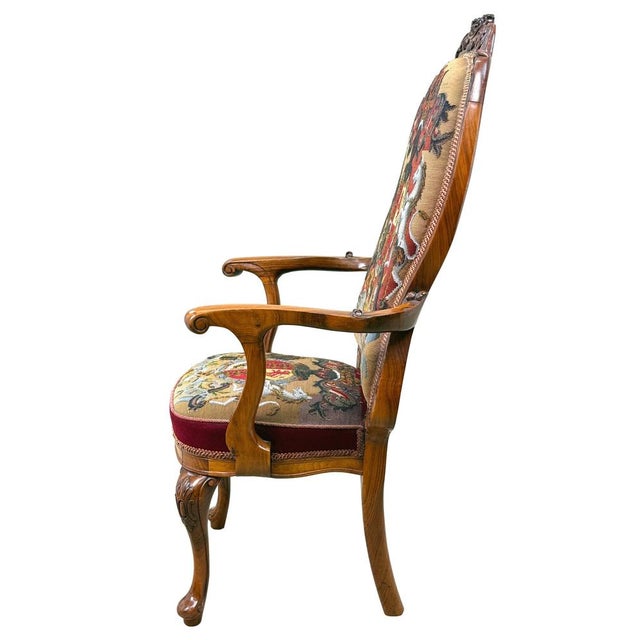 Victorian Walnut Armchair with Royal Coat of Arms Upholstery, 1860 For Sale - Image 10 of 14