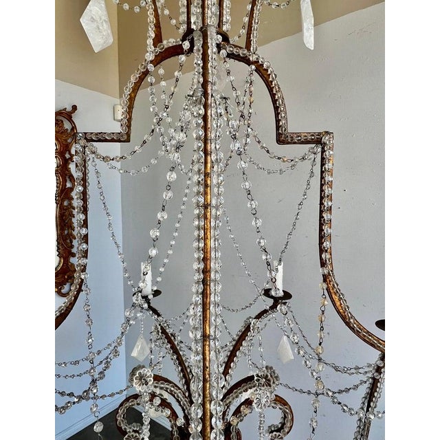 Mid-Century Modern Wrought Iron & Rock Crystal Chandelier For Sale - Image 13 of 14