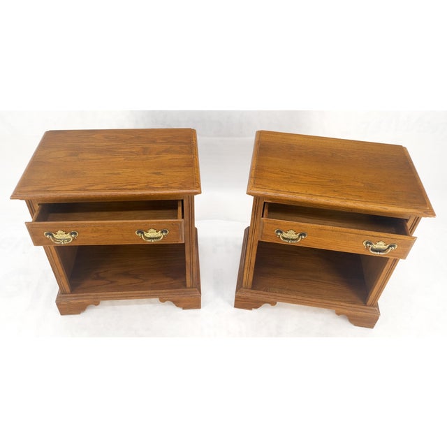 Pair of Chestnut One Drawer Nightstands End Tables Bracket Feet Shelf For Sale - Image 6 of 6