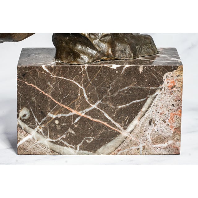 Vintage Art Nouveau Style Suspended Male Man Bronze Marble Statue Sculpture For Sale - Image 12 of 14