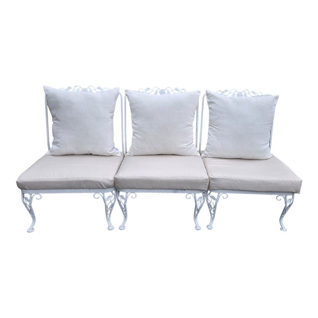 1950s Outdoor Wrought Iron Sofa With Cushions For Sale