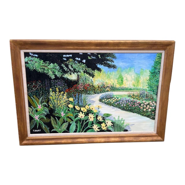 1980s Large Francis Downs Signed Florida Garden Landscape Original Painting, 55.5” For Sale