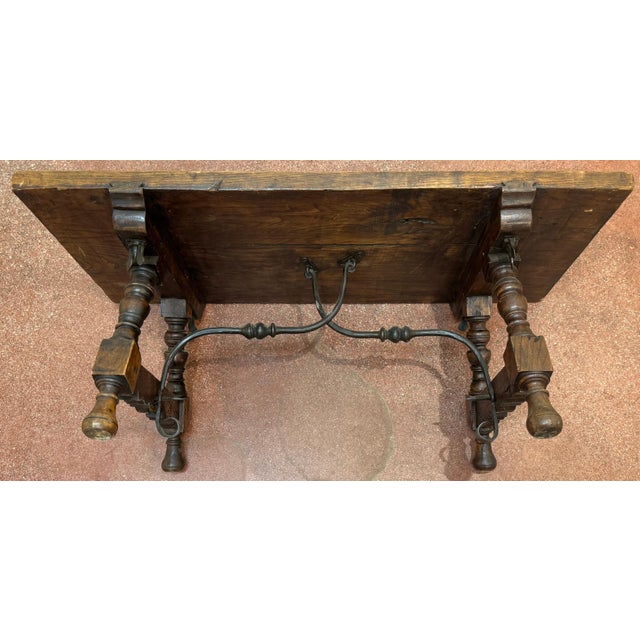 Baroque Spanish Castilian Refectory Style Walnut & Wrought Iron Coffee Table, Early 20th For Sale - Image 3 of 14