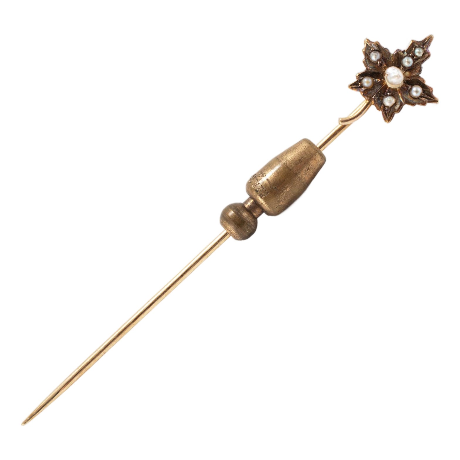 Antique Victorian 14k Yellow Gold Seed Pearls Floral Leaf Motif Stick ...
