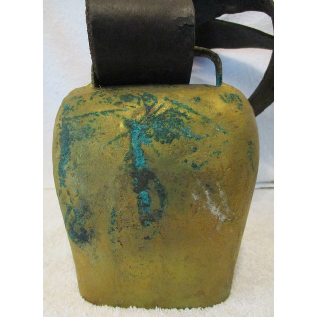 1920s Antique Swiss Hand Forged Copper Cowbell With Leather Strap For Sale - Image 5 of 9
