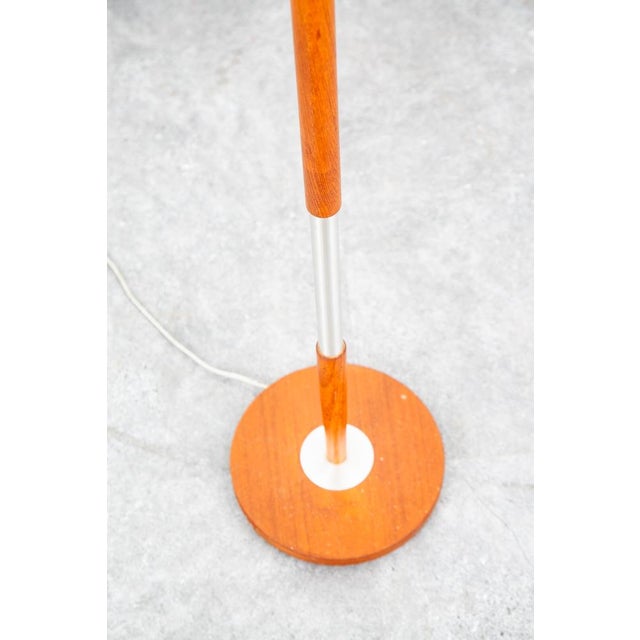 Mid-Century Modern Mid Century Modern Danish Solid Teak Floor Lamp Metal MCM Denmark Silver Round For Sale - Image 3 of 12