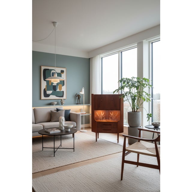 Danish Corner Cabinet in Teak with Bar Cabinet and Glass Doors by Gunni Omann for Omann Jun, 1960 For Sale - Image 11 of 12