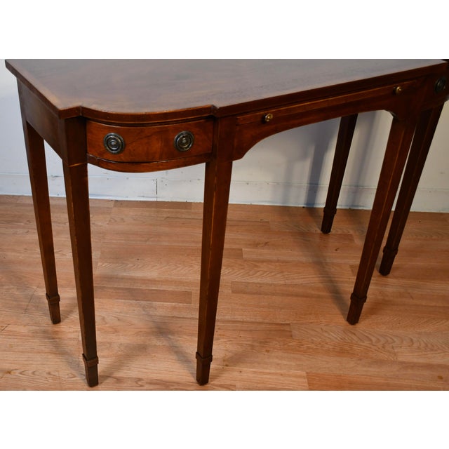 1910s Antique Dokon n.y English Regency Mahogany Banded Satinwood Console Table For Sale - Image 6 of 13