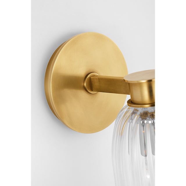 Metal AERIN for Visual Comfort Signature Asalea Single Sconce in Hand-Rubbed Antique Brass with Clear Glass For Sale - Image 7 of 10