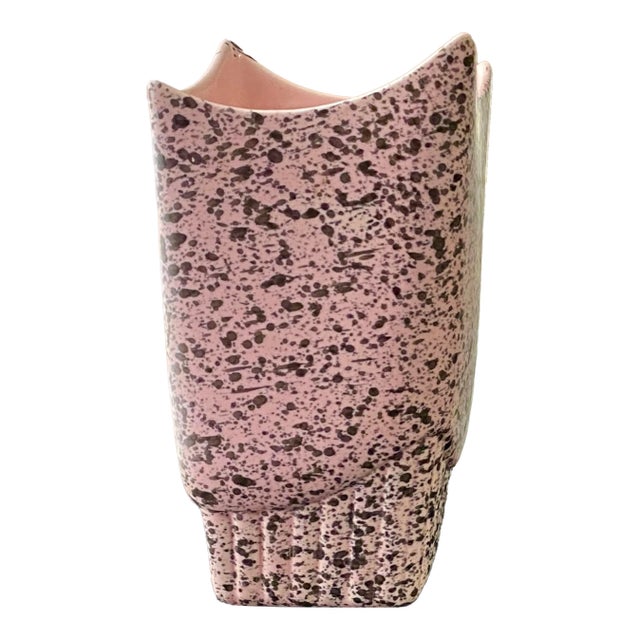 Mid-Century Pink & Charcoal Gray Stanford Atomic Age Sculptural Pottery Vase For Sale