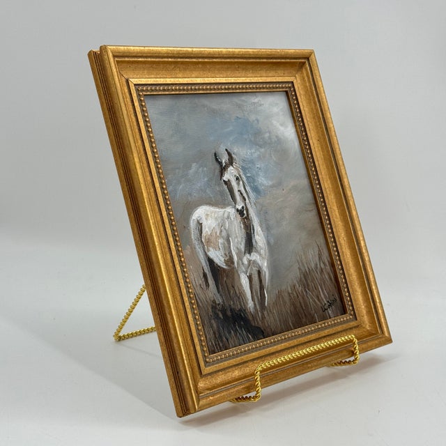Original Equestrian Horse Oil Painting Signed Gold Gilt Frame For Sale - Image 9 of 11