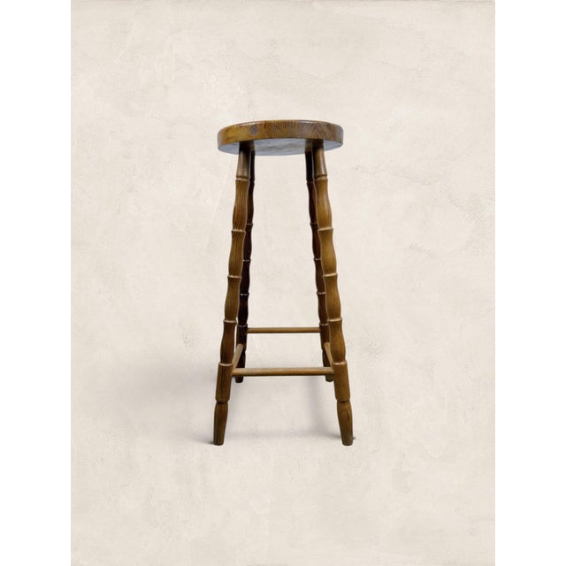 English Vintage English Turned Leg Wooden Round Stool For Sale - Image 3 of 8