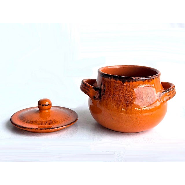 Mid-Century Modern Vintage Italian Ceramic Pot With Lid and Handles For Sale - Image 3 of 10