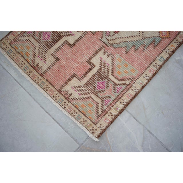 Pink Vintage Hand Knotted Small Turkish Rug 1970s Entry Mat Kitchen Laundry Decor Boho Doormat 17"x34" For Sale - Image 8 of 10