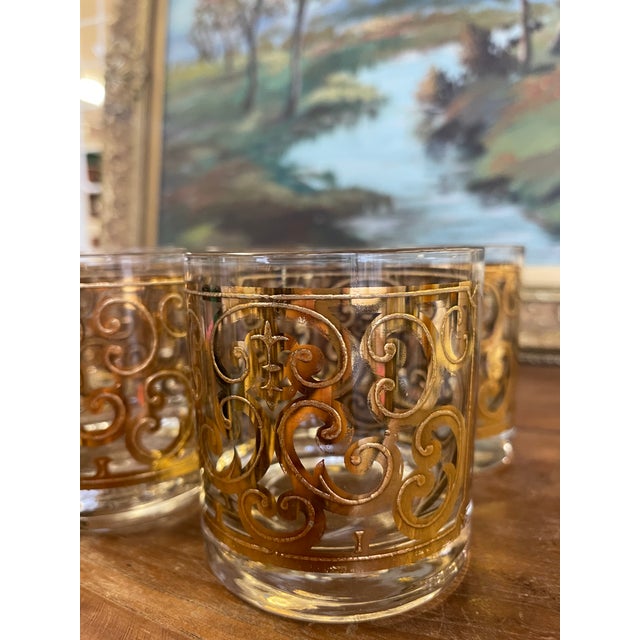 1970s Mid-Century Georges Briard Gold-Toned Lowball Glasses - Set of 6 For Sale In Seattle - Image 6 of 9