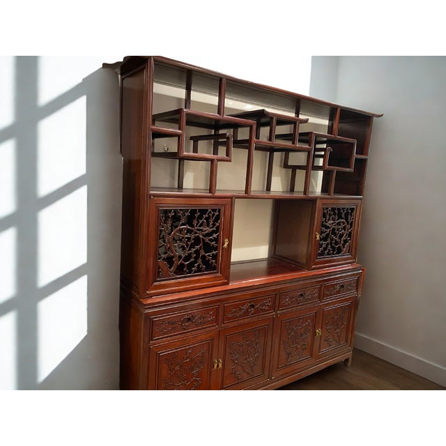 Rosewood Vintage Double‑Sided Room Divider with Carved Drawers & Doors Beautifully crafted vintage rosewood room divider...