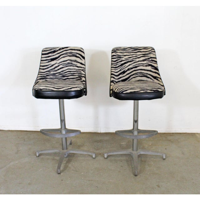 Mid Century Danish Modern Chromcraft Zebra Print Swivel Bar Stools a
