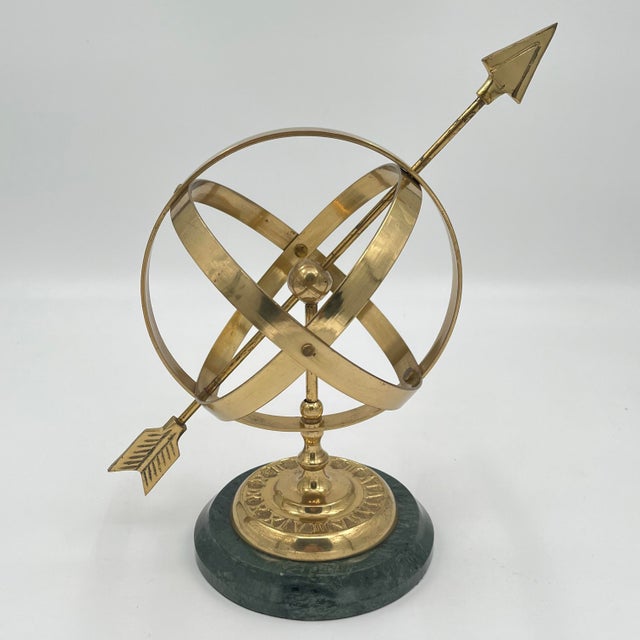 Late 20th Century Brass Armillary Sphere Sundial Sculpture Marble Base For Sale - Image 4 of 10