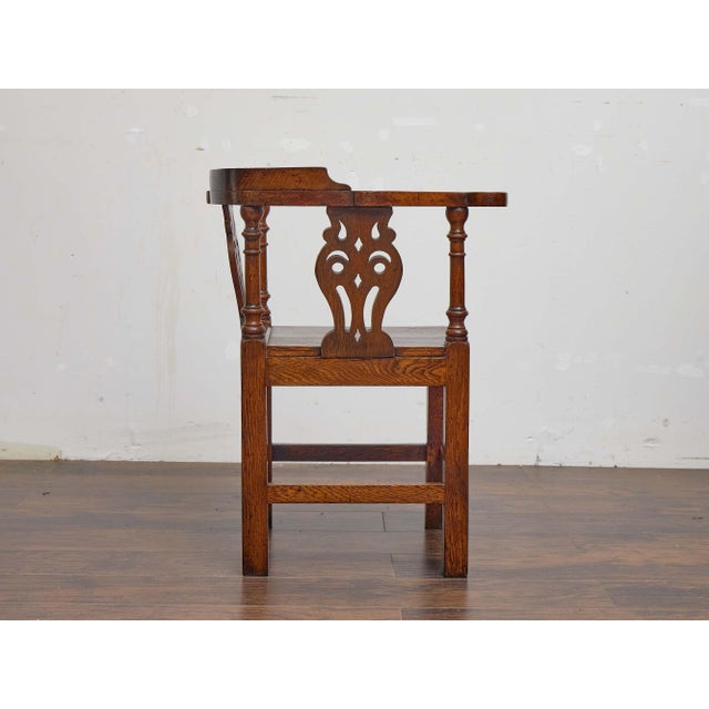 Brown English 19th Century Oak Corner Chair With Carved Back Splats For Sale - Image 8 of 9