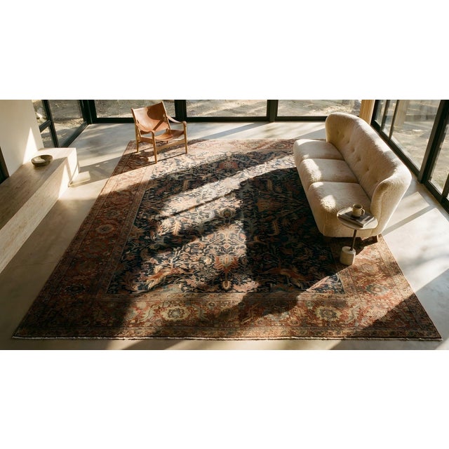 Excellent and Vibrant Navy Ground Color With Traditional Heriz Serapi Style Persian Rug For Sale - Image 9 of 11