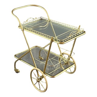 20th Century Rolling Table Trolley in Brass and Glass For Sale