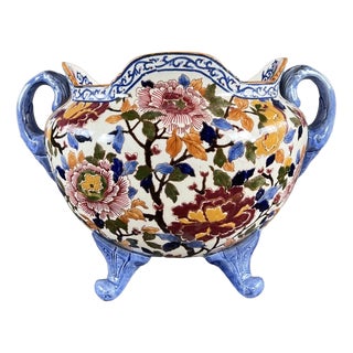 20th Century Earthenware Cachepot Decorated with Peonies from Gien For Sale