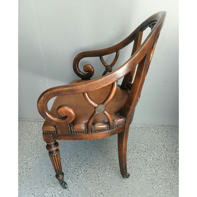 1950s 1950s Regency Style Mahogany Leather Armchair For Sale - Image 5 of 6