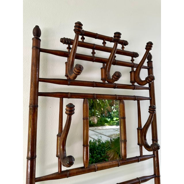 Wood Faux Bamboo Hall Stand With Mirror and Umbrella Tray, 19th Century For Sale - Image 7 of 9