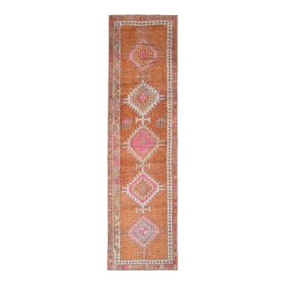 1970s Vintage Turkish Oushak Handmade Wool Cotton Orange Runner Rug For Sale