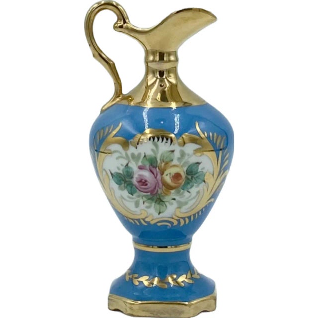 Vintage Limoges France Decor Main Porcelain Miniature Blue Floral Urn Pitcher For Sale - Image 9 of 12