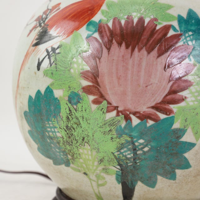 Famille Rose Antique Porcelain Vase Lamp With Bird and Floral Motif on Wood Base For Sale - Image 16 of 18