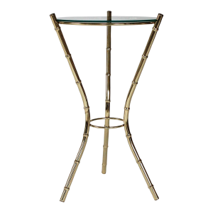 Hollywood Regency Style Vintage Glass Top Faux Bamboo Side Table in a Brass Finish