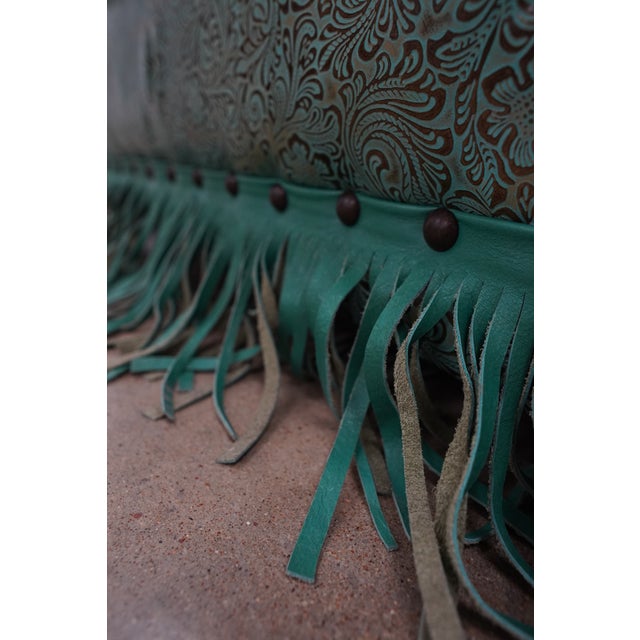 Western-Style Embossed Leather Swivel Barrel Chair For Sale - Image 11 of 16