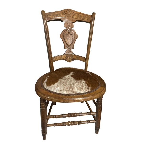 Wood 'Desperado Eastlake' 19th Century Parlor Seating Reupholstered in Cowhide and Denim For Sale - Image 7 of 12